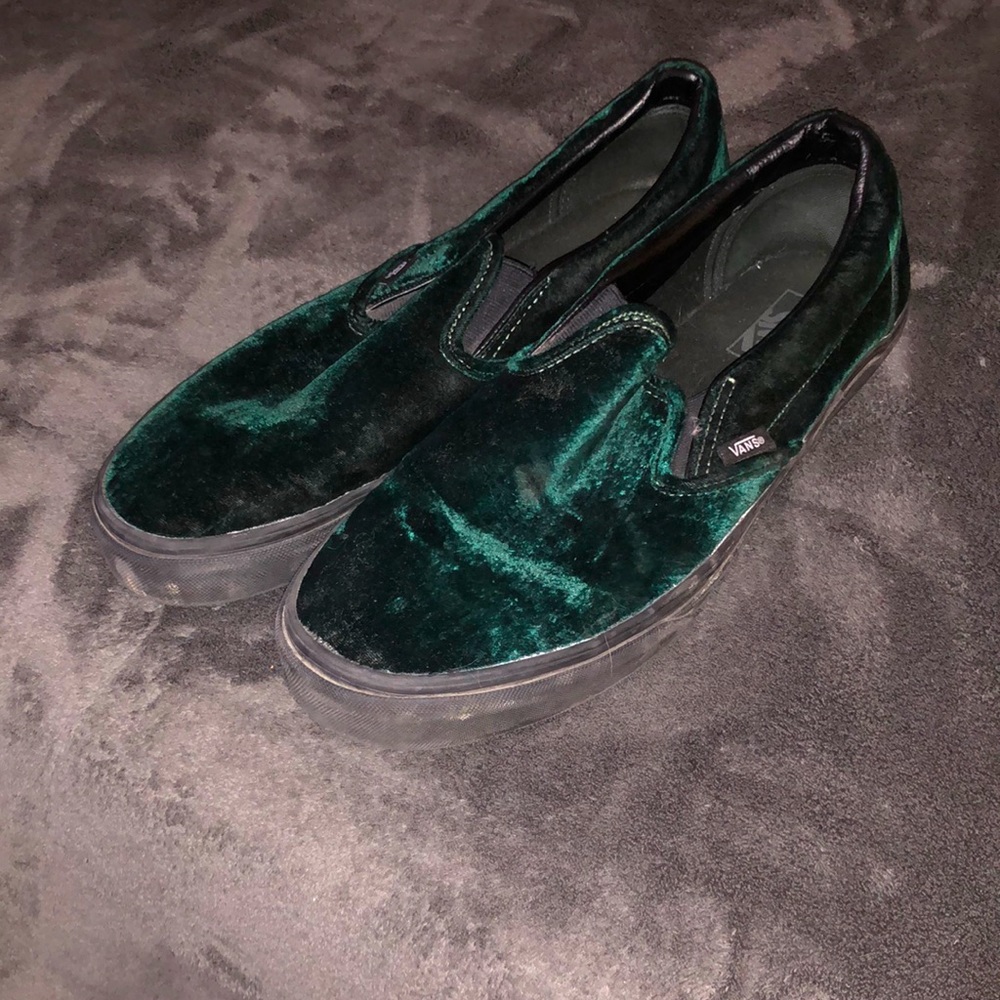 Emerald Green Velvet Vans Slip-On